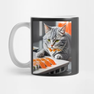 Cat Eating Sushi - Modern Digital Art Mug